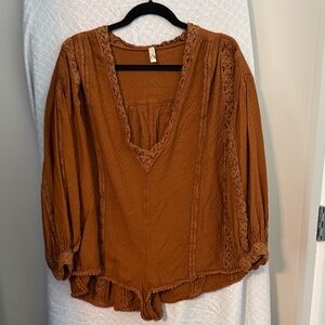 Free People Brown Oversized Romper w/Crochet S